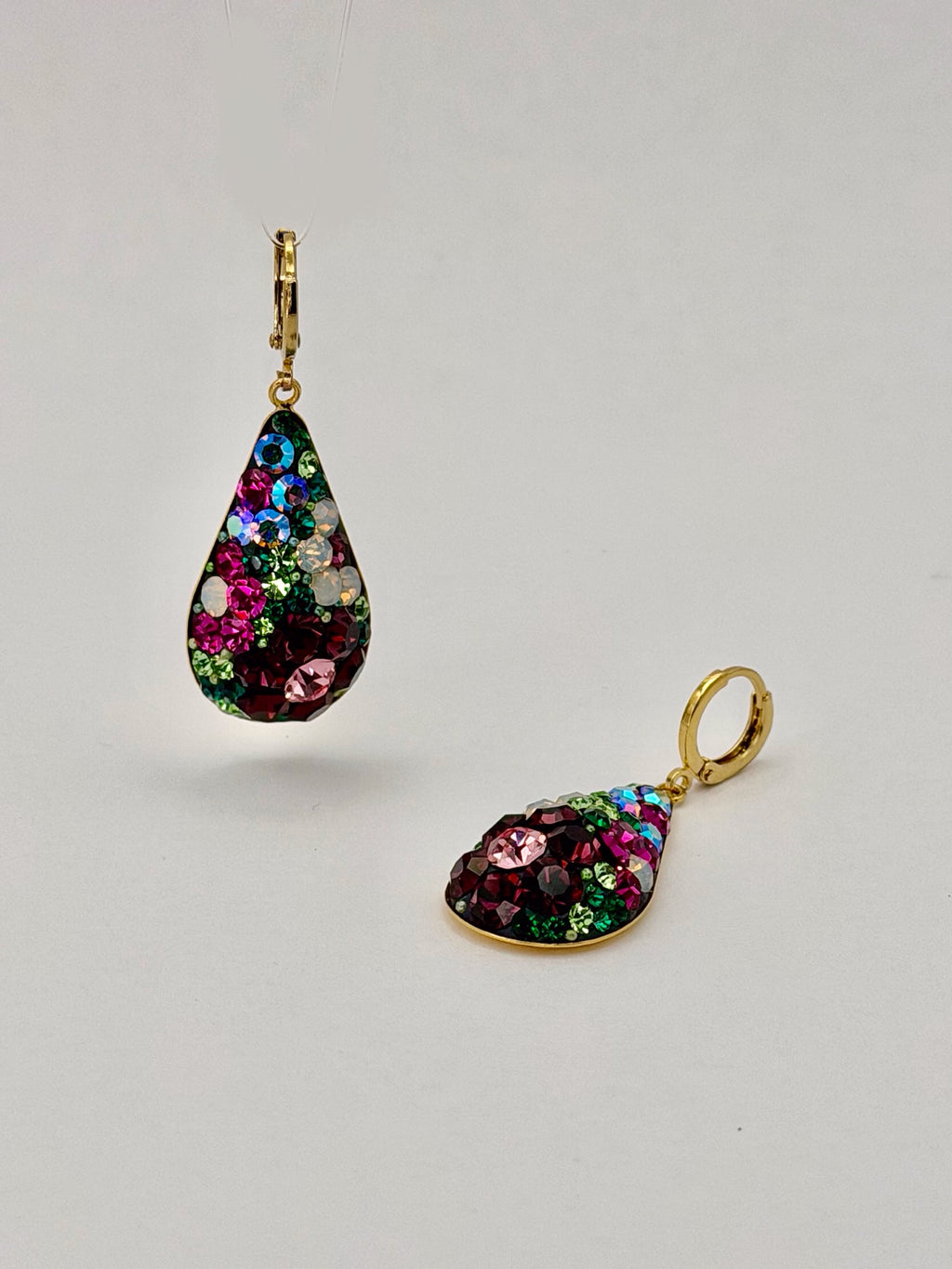 Floral Crystal Drop Long Tear Earrings