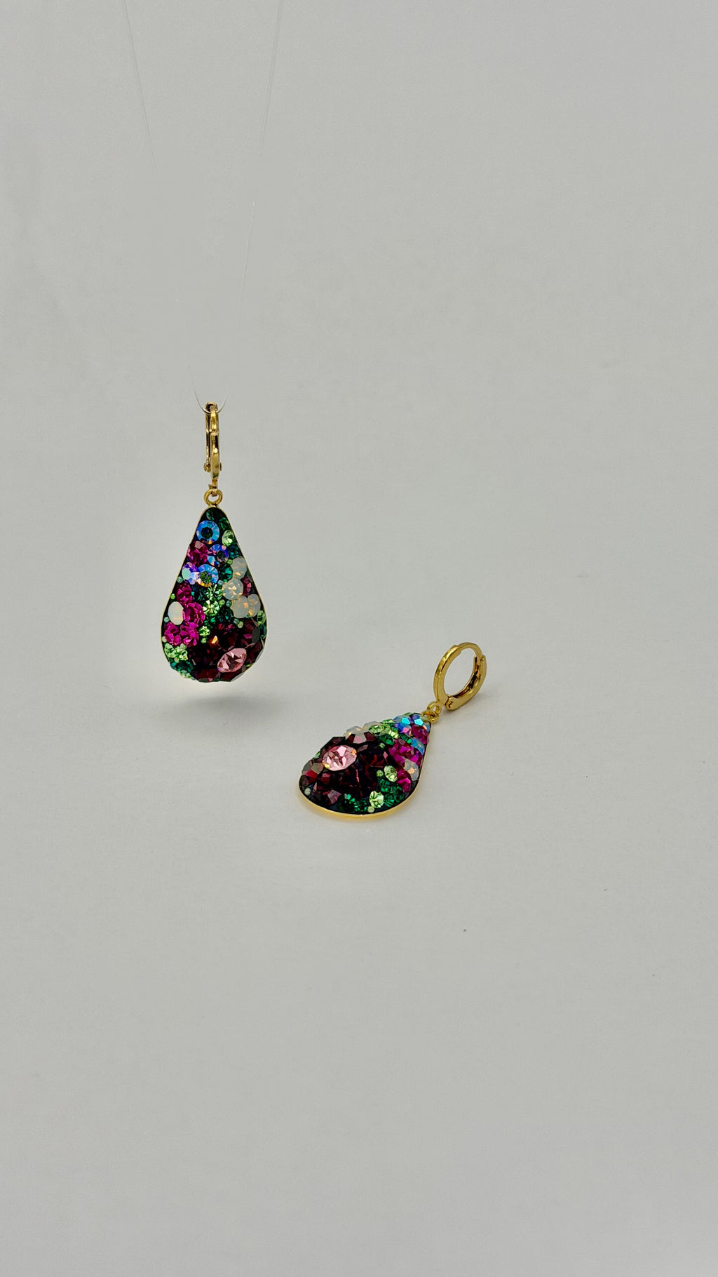 Floral Crystal Drop Long Tear Earrings