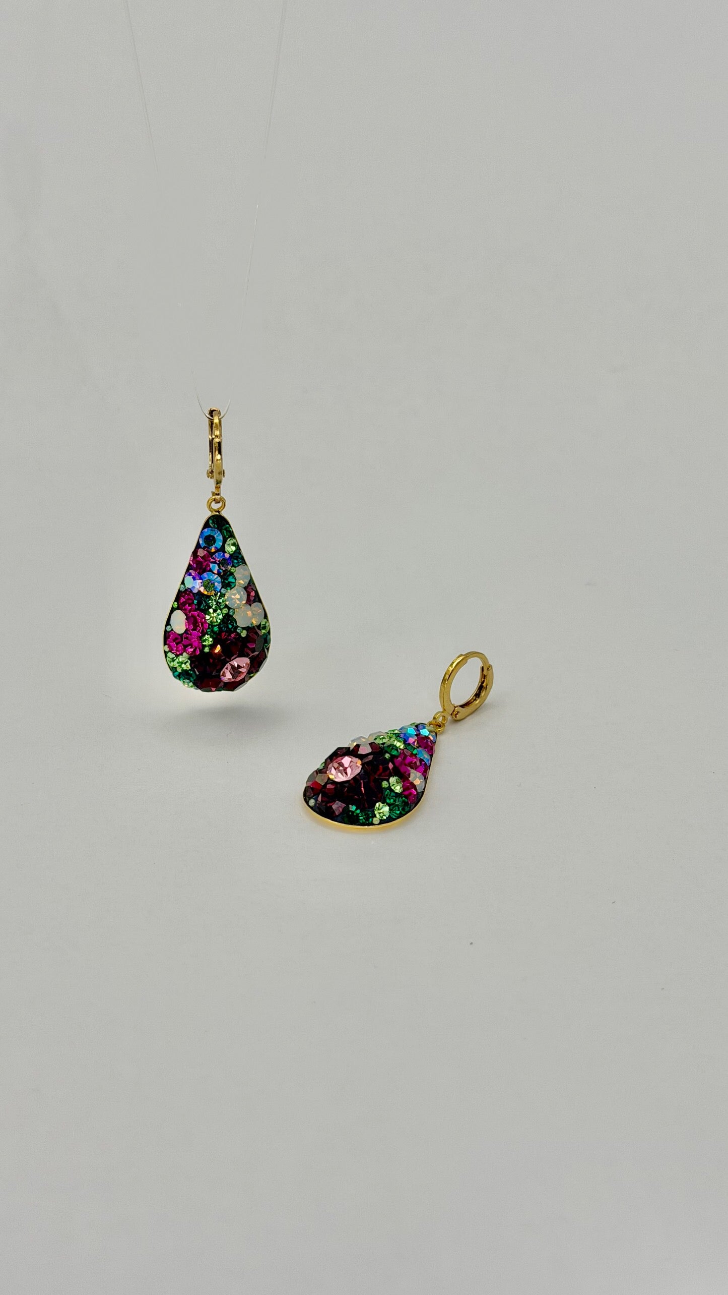 Floral Crystal Drop Long Tear Earrings