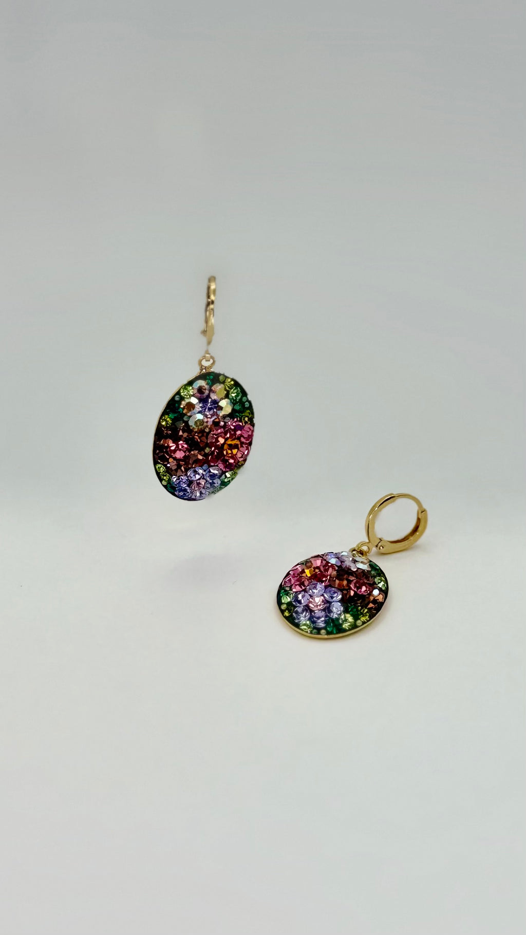 Floral Crystal Oval Drop Earrings
