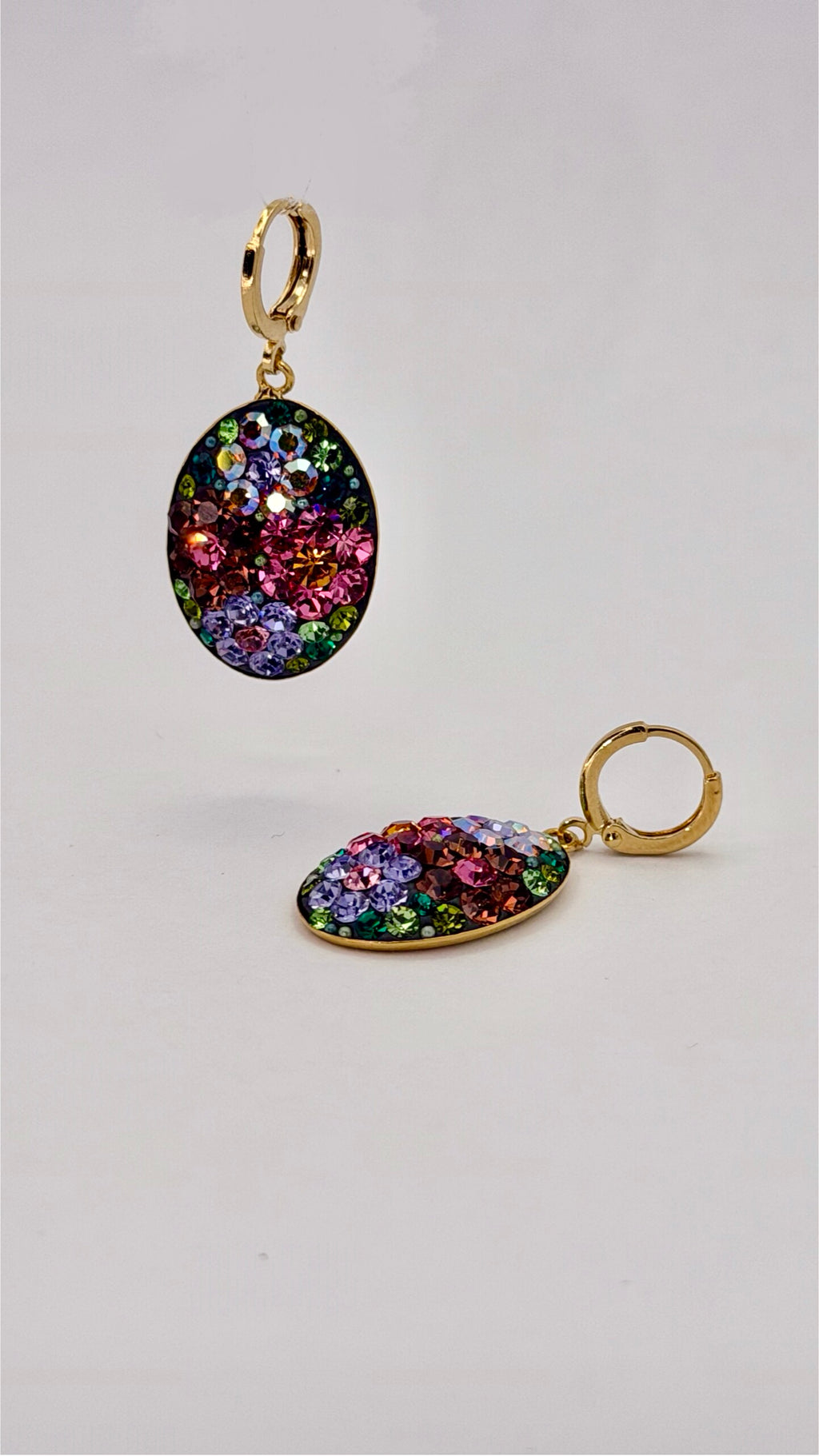Floral Crystal Oval Drop Earrings