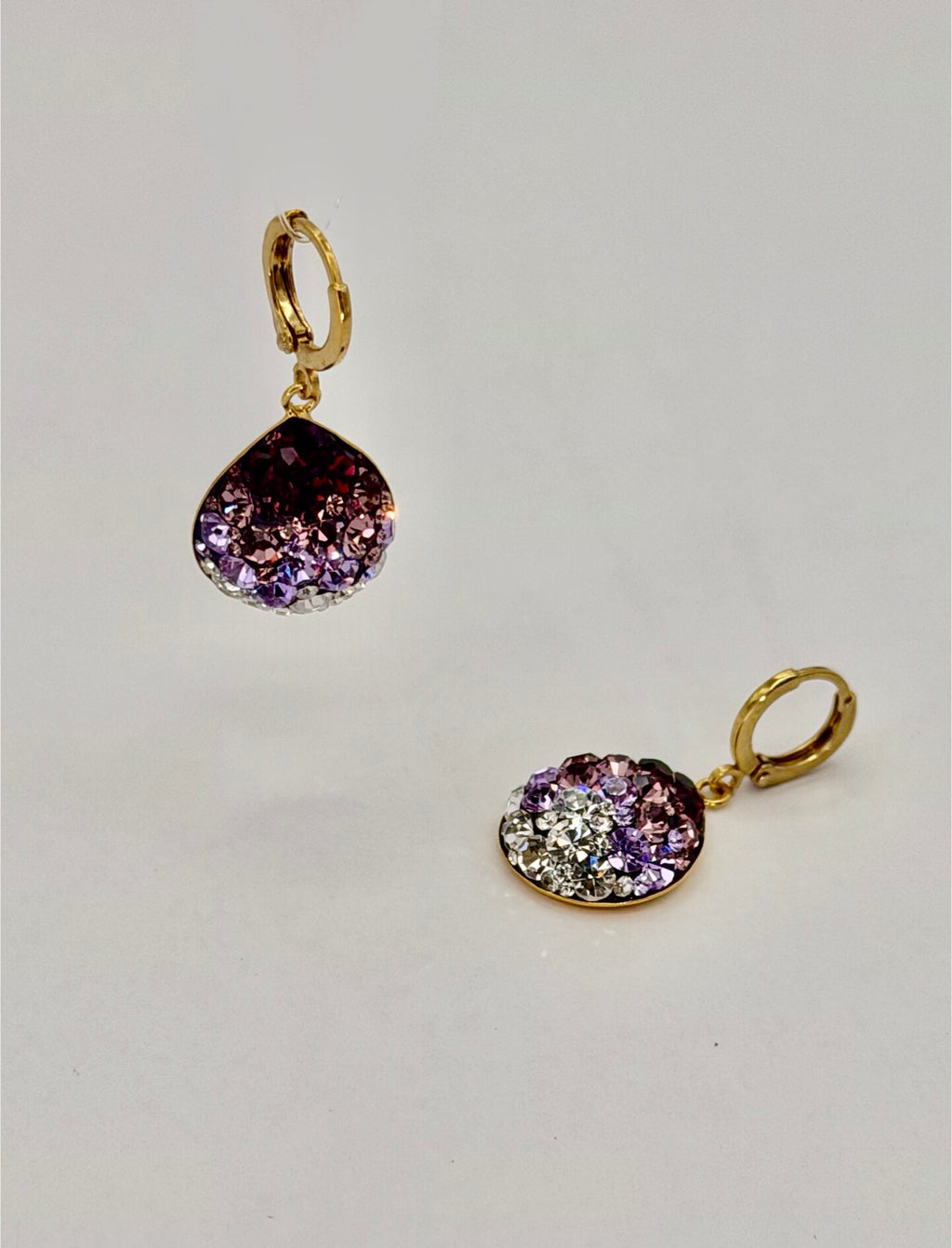 Purple Ombre Crystal Short Tear Drop Earrings