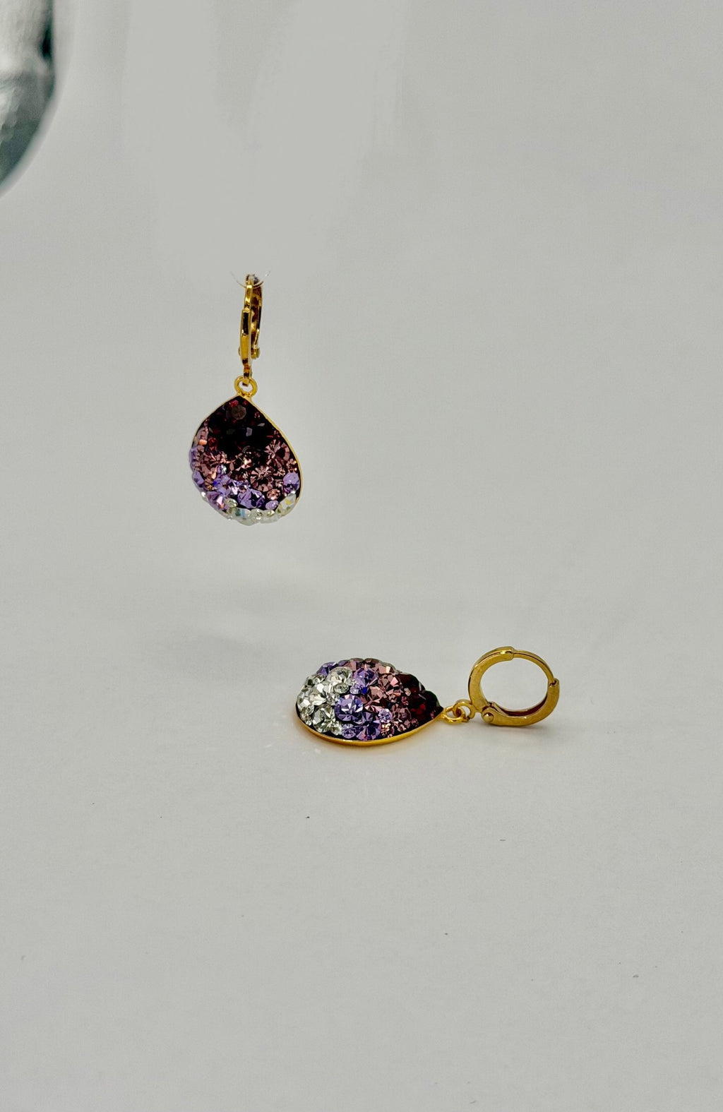 Purple Ombre Crystal Short Tear Drop Earrings