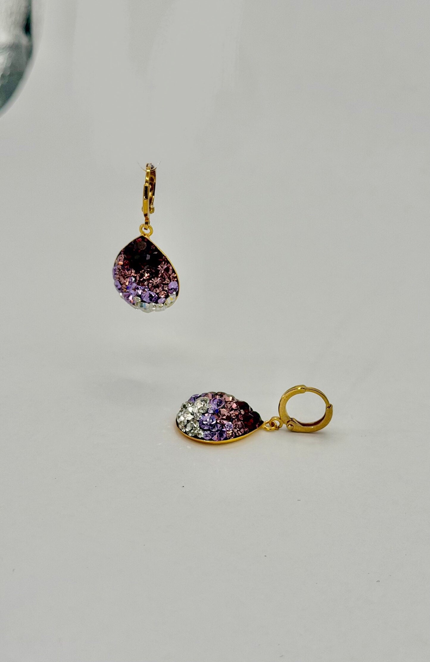 Purple Ombre Crystal Short Tear Drop Earrings