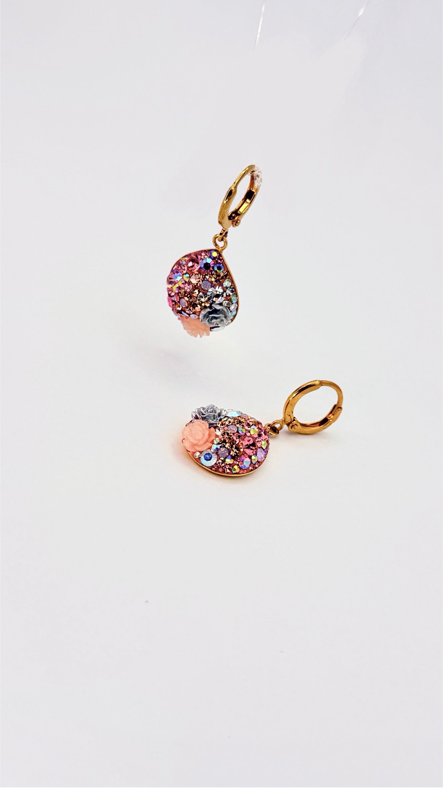 Floral Mosaic Short Tear Drop Earrings