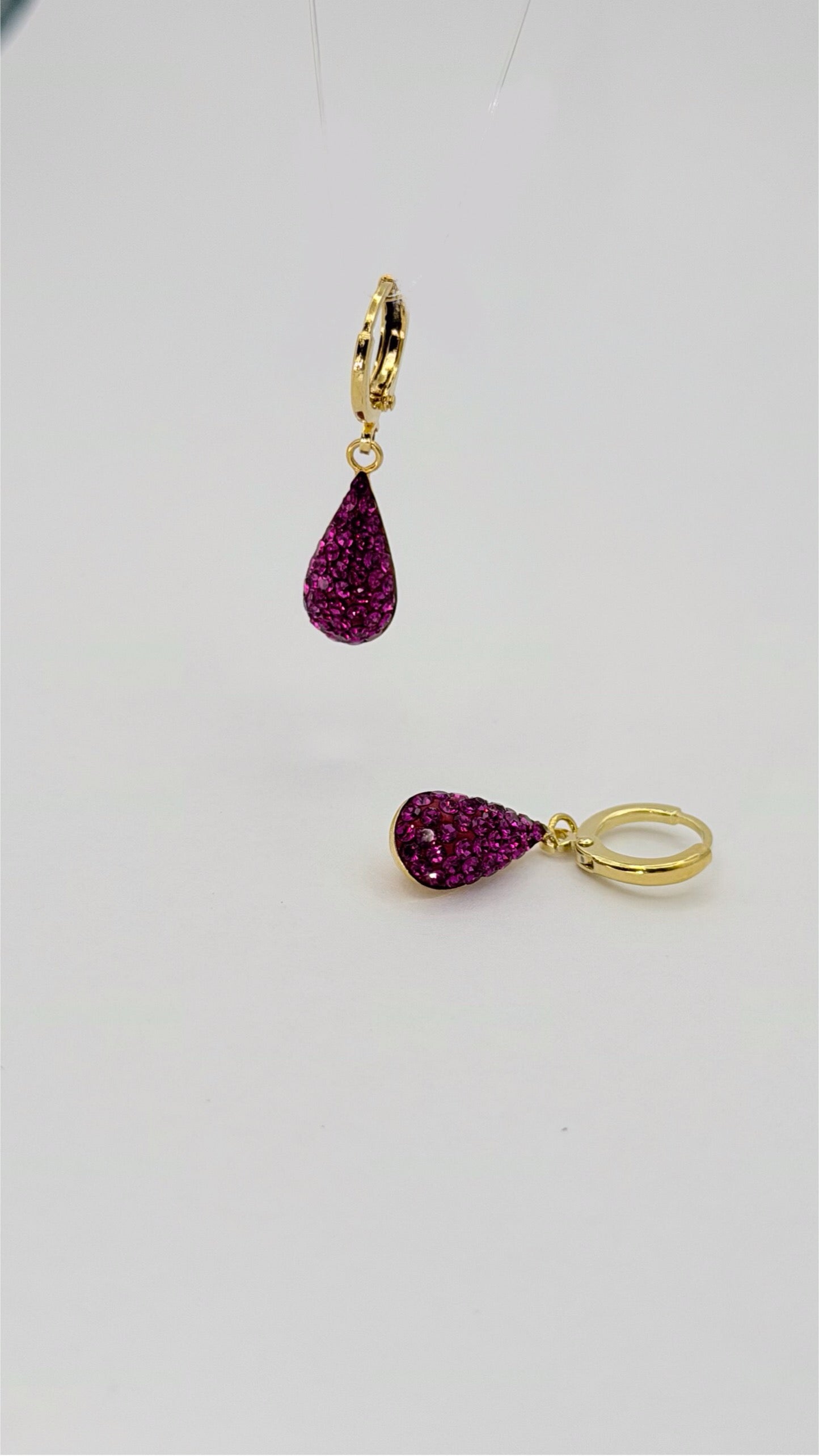 Sparkle Tear Drop Earrings Fuchsia