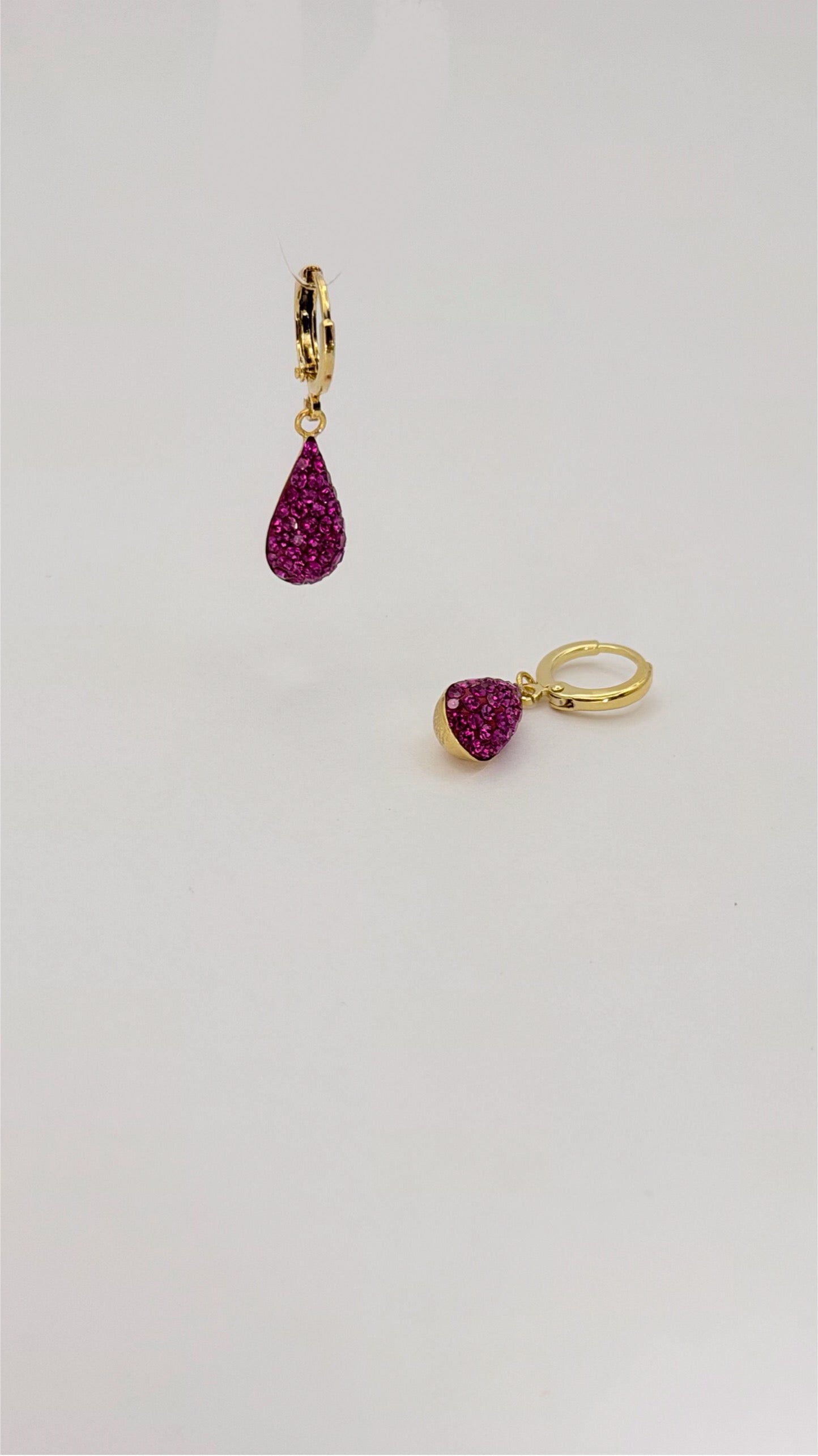 Sparkle Tear Drop Earrings Fuchsia