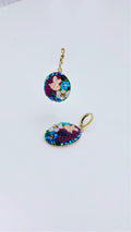 Floral Purple/Teal Crystal  Oval Drop Earrings