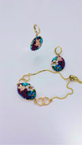 Floral Purple/Teal Crystal  Oval Bracelet