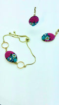 Floral Fuchsia Crystal  Oval Bracelet