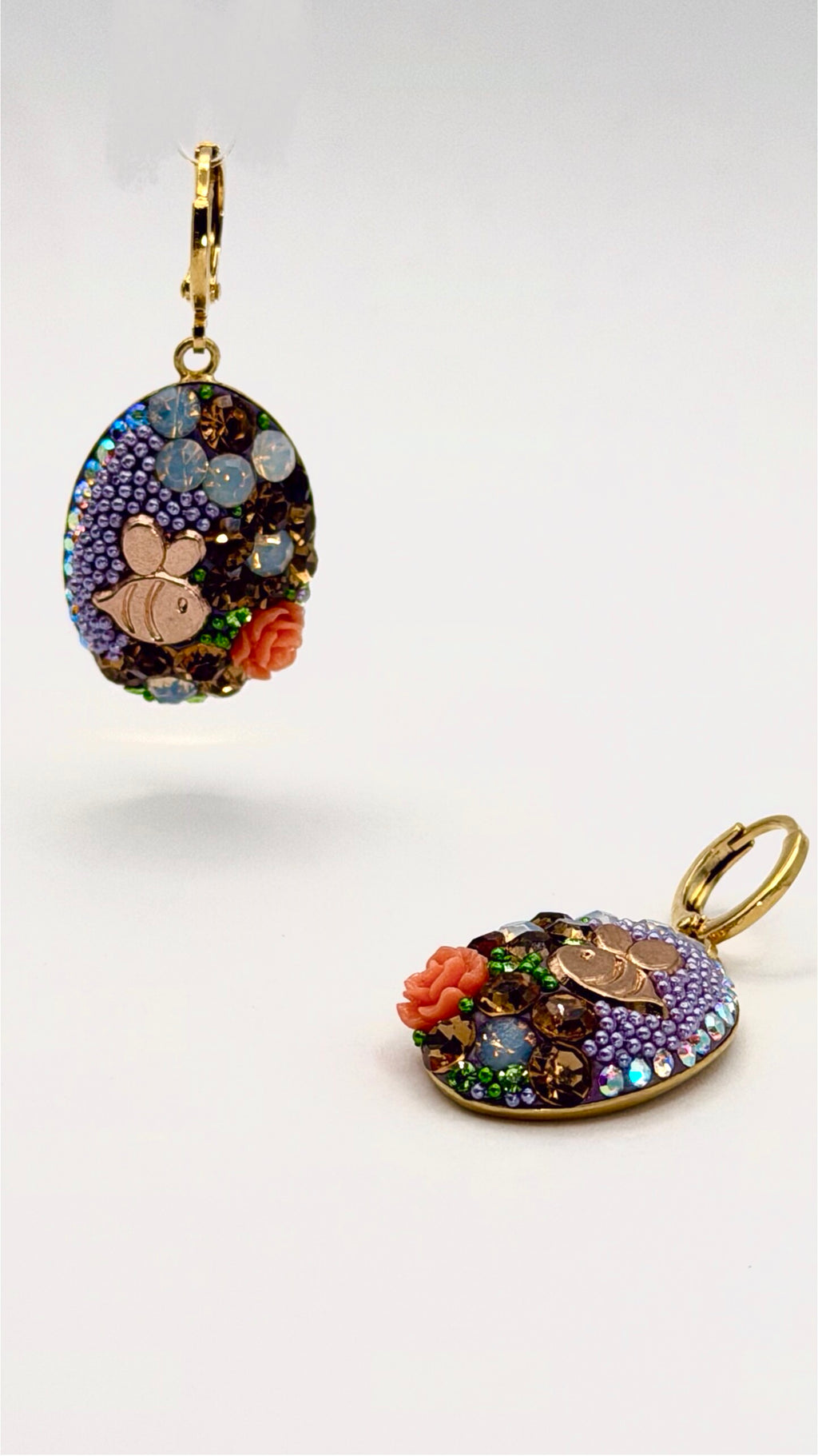 Floral Lilac Crystal  Oval Drop Earrings