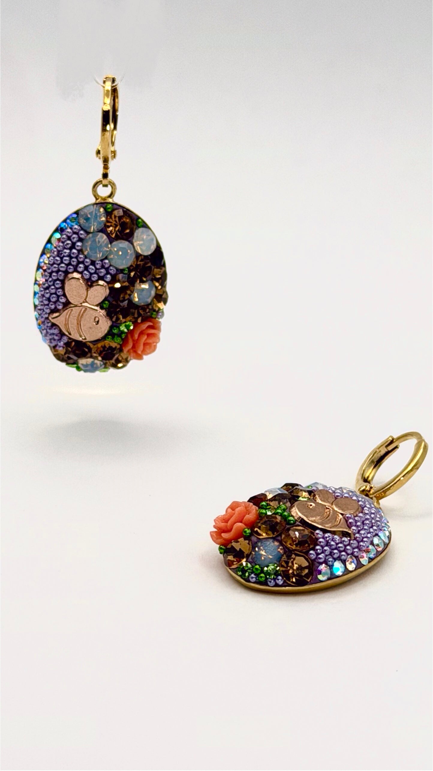 Floral Lilac Crystal  Oval Drop Earrings