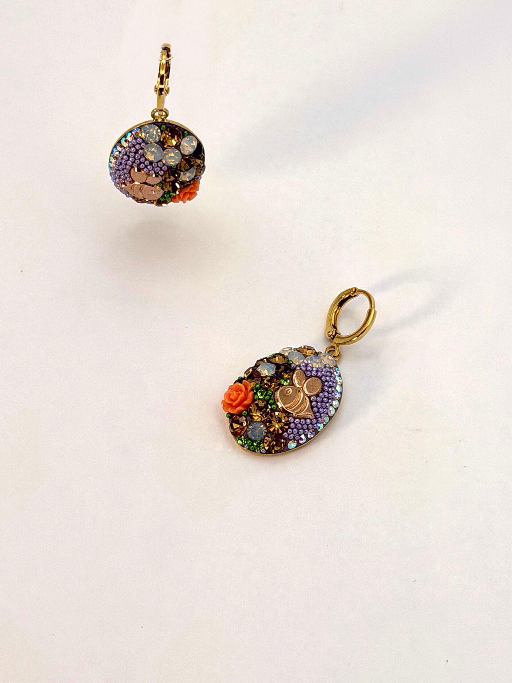 Floral Lilac Crystal  Oval Drop Earrings