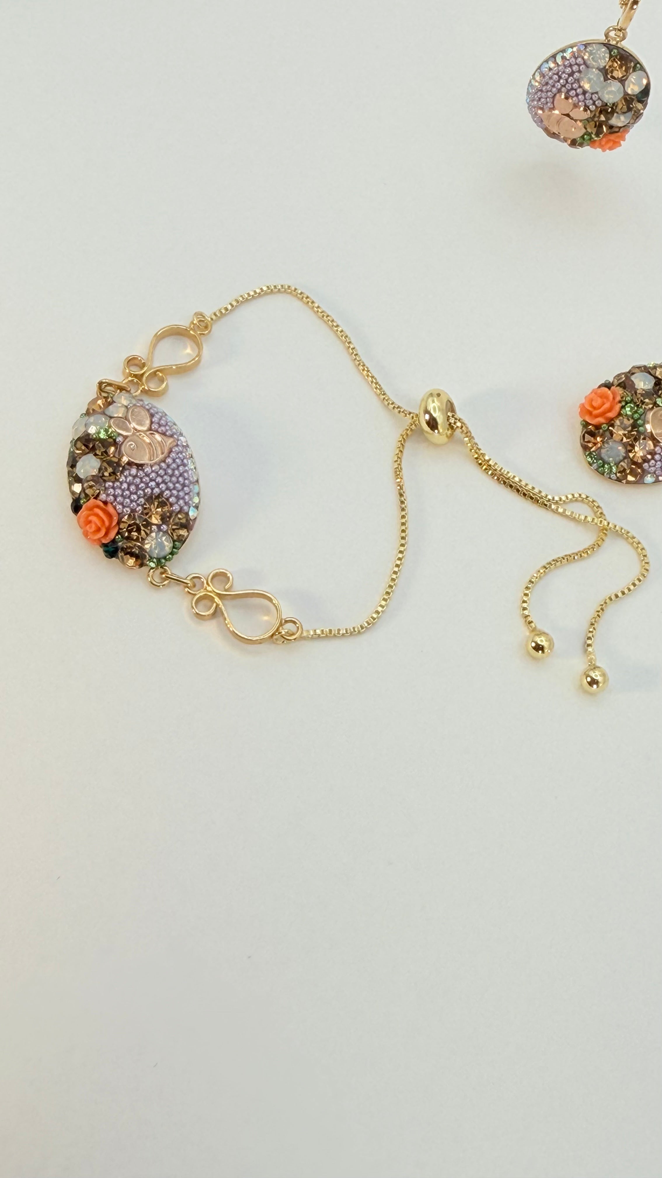 Floral Lilac Crystal  Oval Bracelet
