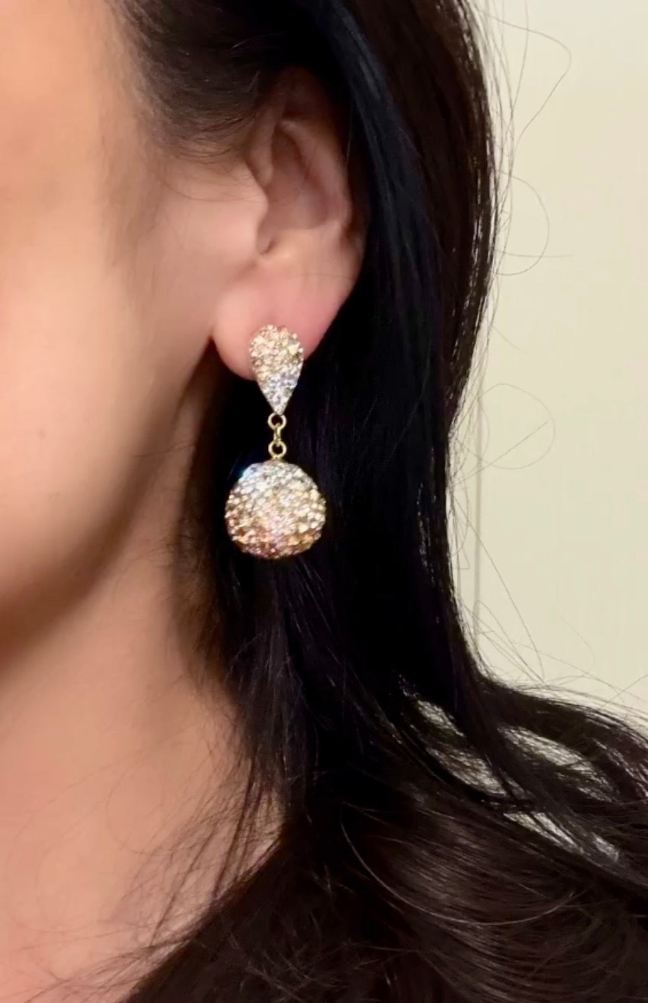 Champagne Gradient Crystal Sphere Drop Earrings XL