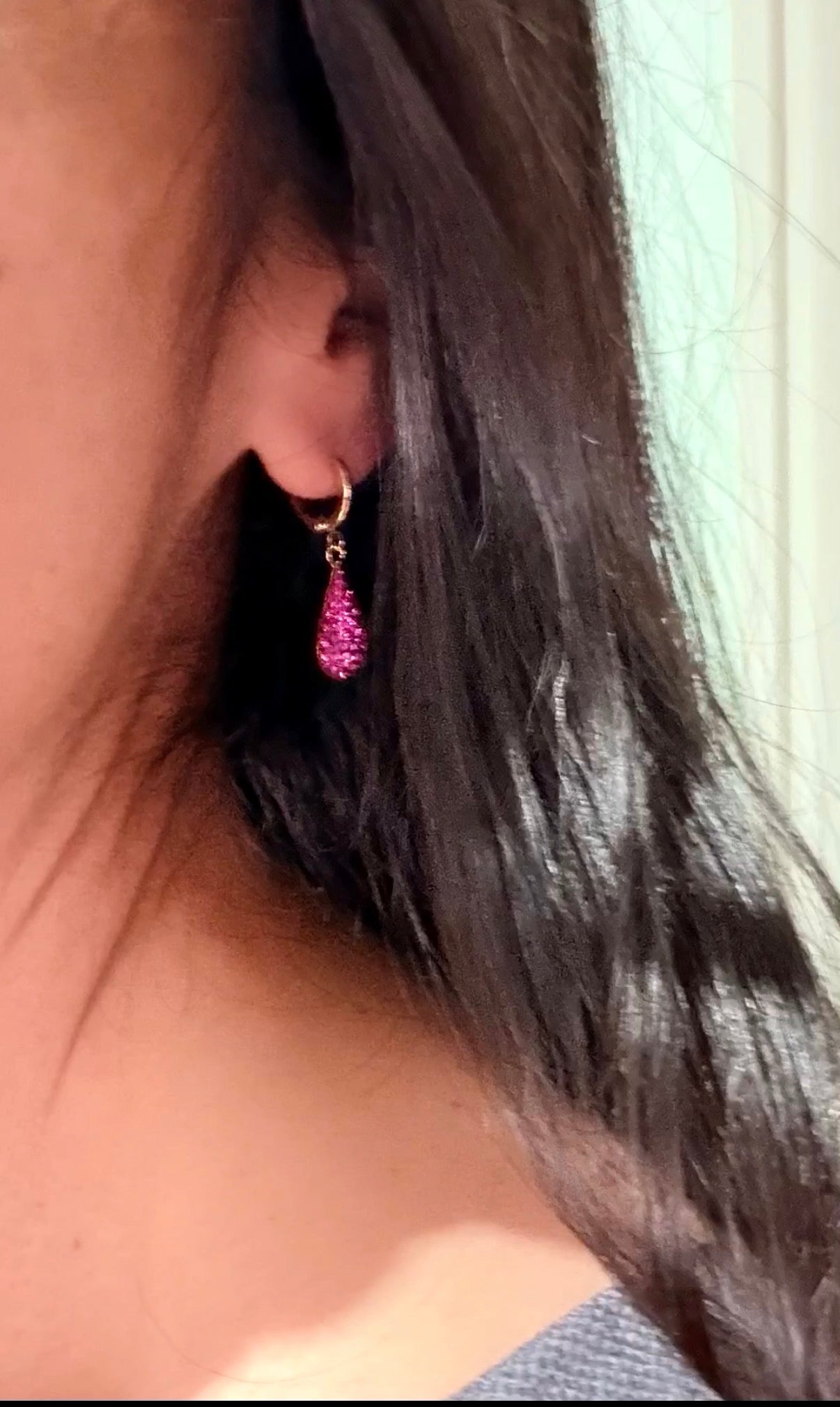 Sparkle Tear Drop Earrings Fuchsia