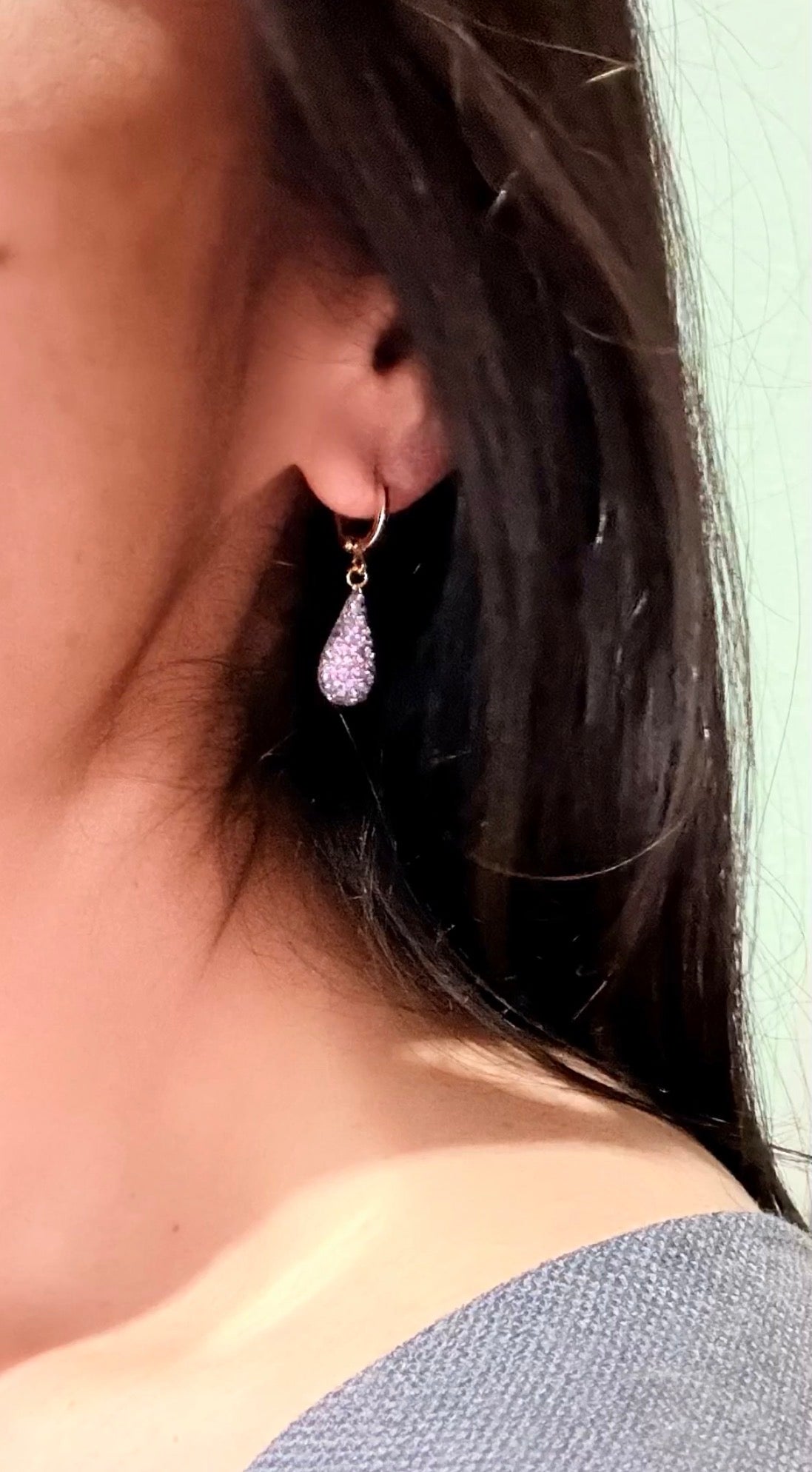 Sparkle Tear Drop Earrings Lilac