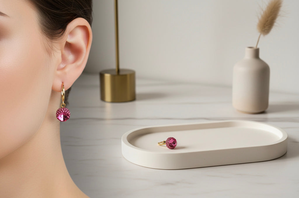 Sparkle Drop Earrings Fuchsia