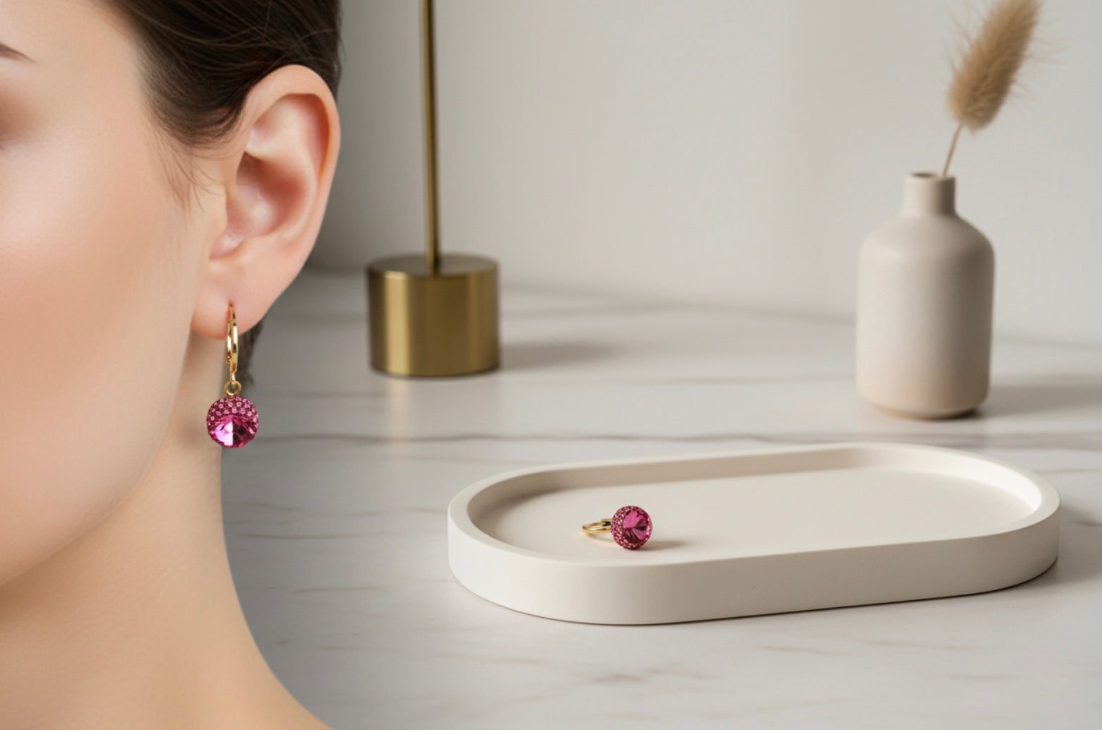 Sparkle Drop Earrings Fuchsia