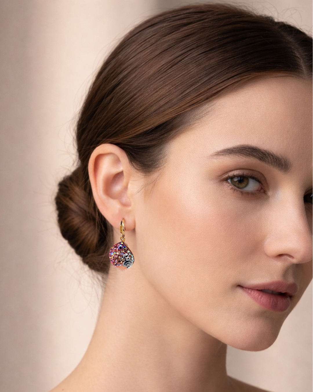 Floral Mosaic Short Tear Drop Earrings