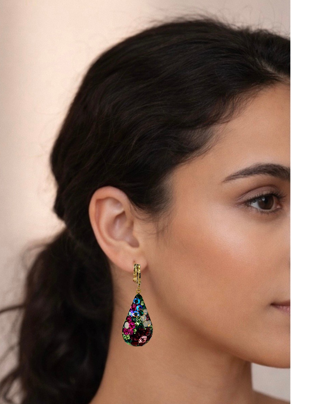 Floral Crystal Drop Long Tear Earrings