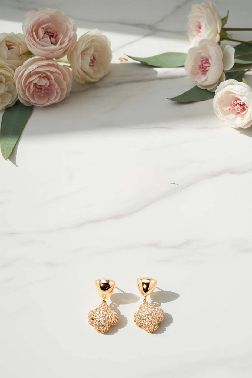 Facet Earrings on Floral Background