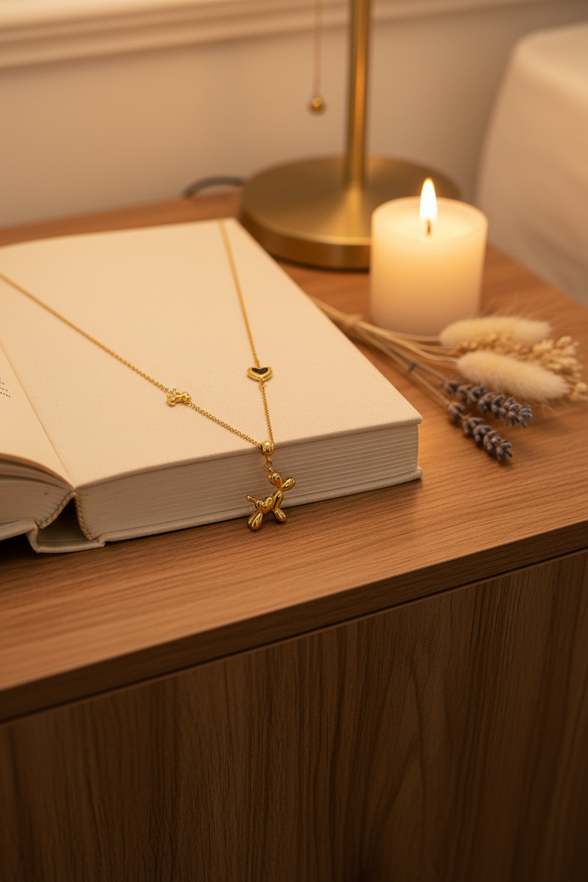 Gold Balloon Dog Necklace - Book & Candle