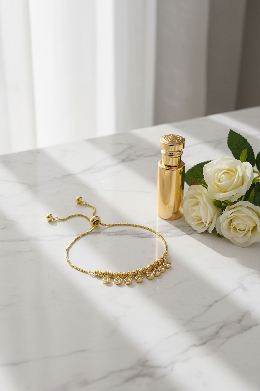 Gold Crystal Bezel Bracelet - Marble Vanity