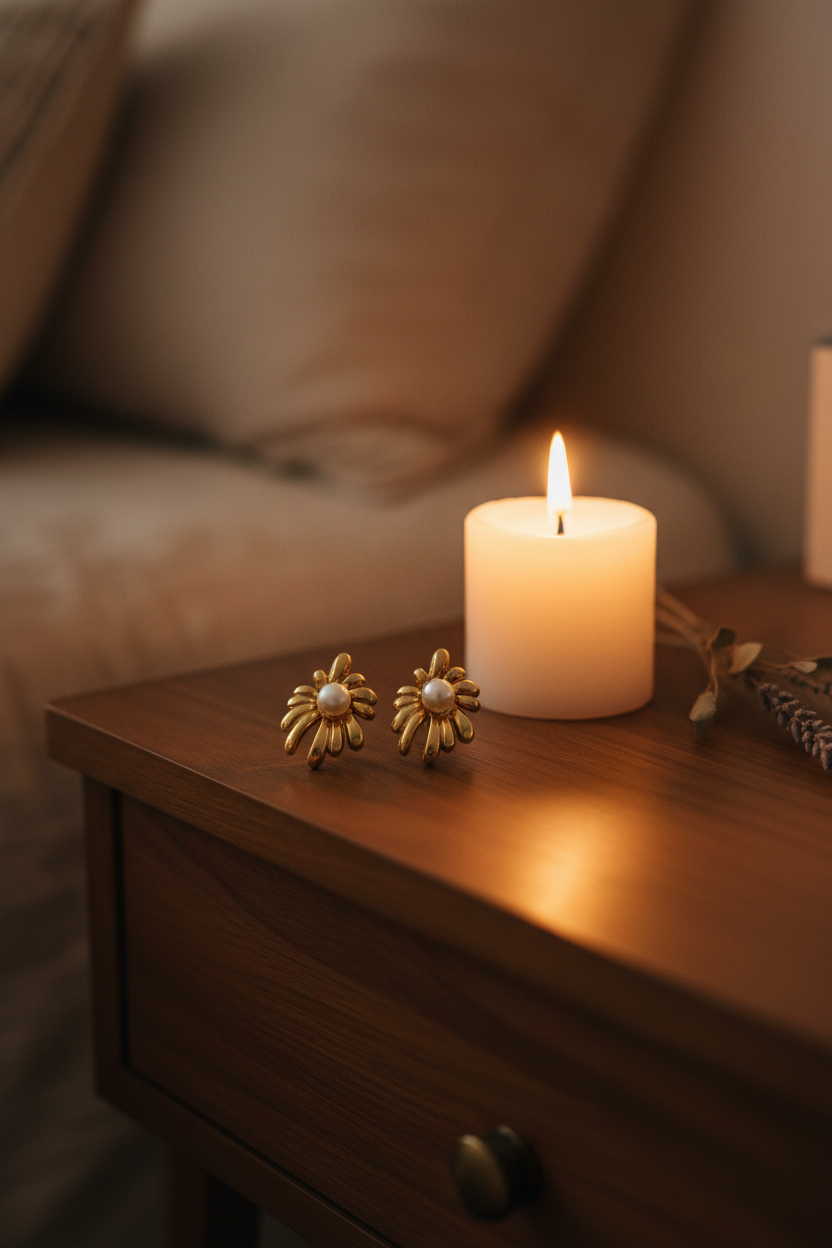Gold Fan Pearl Earrings - Nightstand