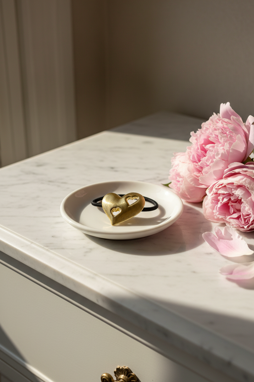 Gold Heart Hair Tie - Jewelry Plate & Peonies