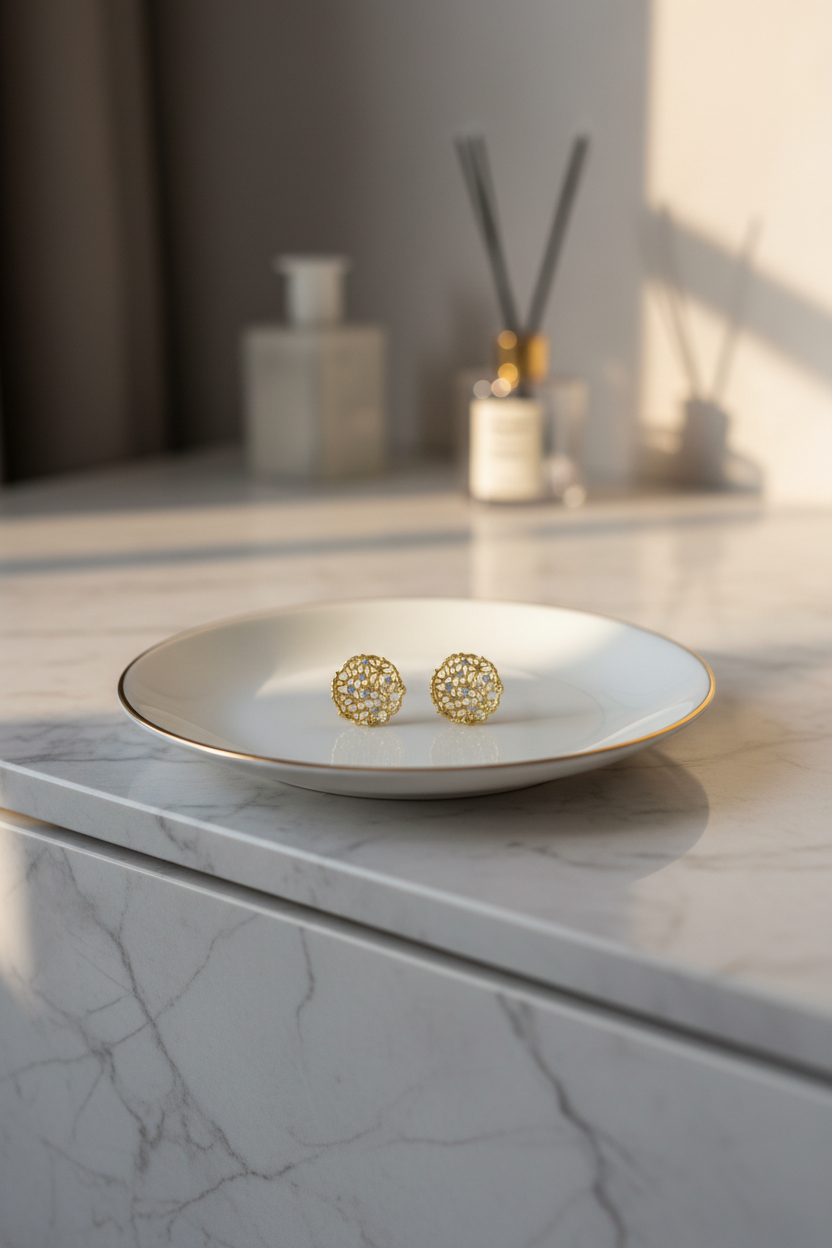 Gold Lace Mesh Earrings - Jewelry Dish