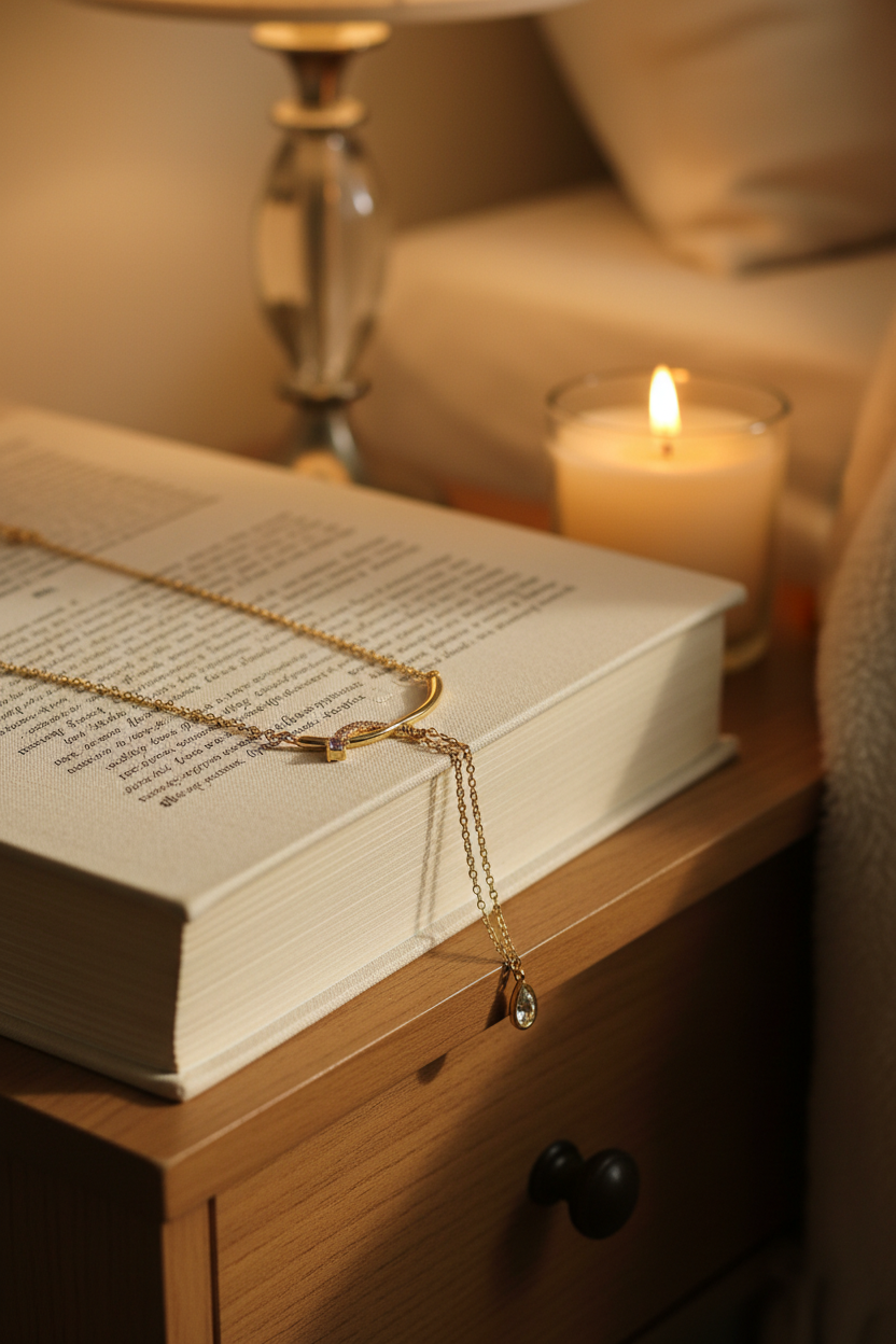 Gold Lariat Necklace - Book & Candle