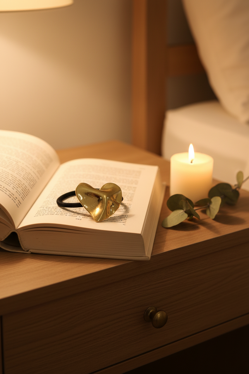 Gold Puffy Heart Hair Tie - Book & Candle