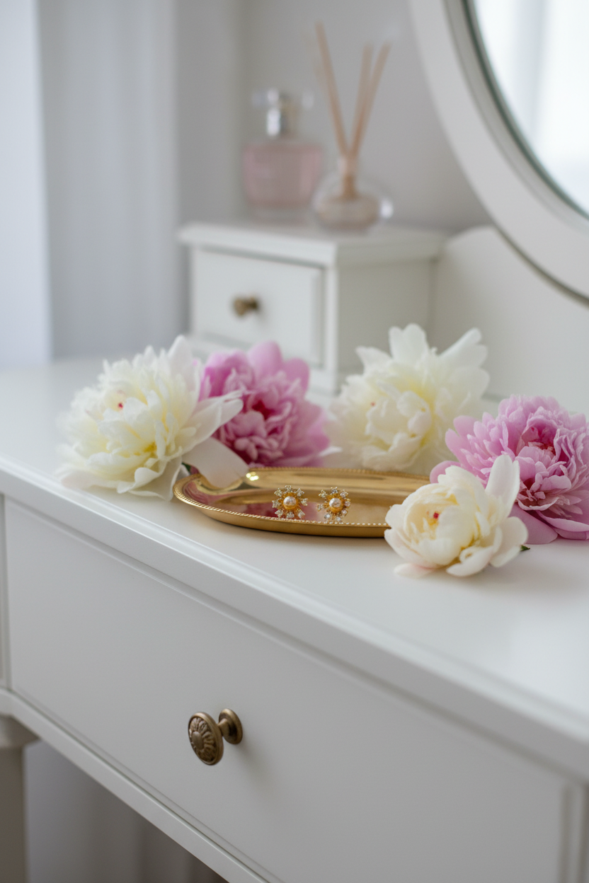 Gold Sunburst Pearl Earrings - Gold Tray Vanity