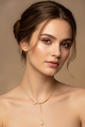 Model Wearing Gold Lariat Necklace