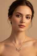 Model Wearing Pearl Crystal Fringe Necklace