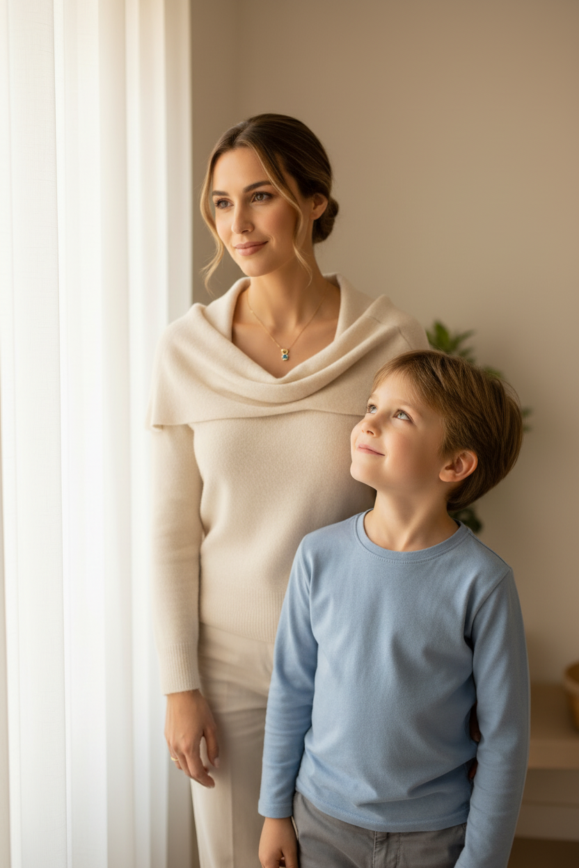 Mom with Boy Blue Hope Necklace