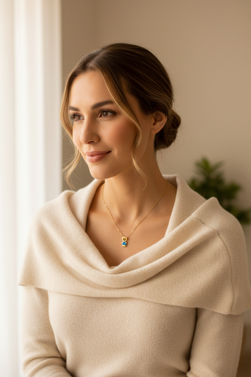 Mom with Boy Blue Hope Necklace