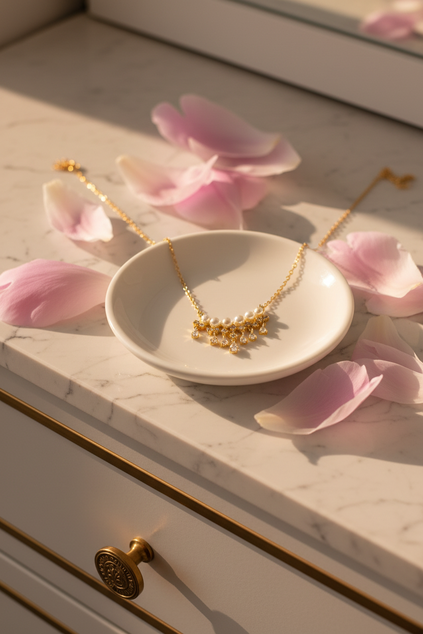Pearl Crystal Fringe Necklace - Jewelry Plate & Peonies