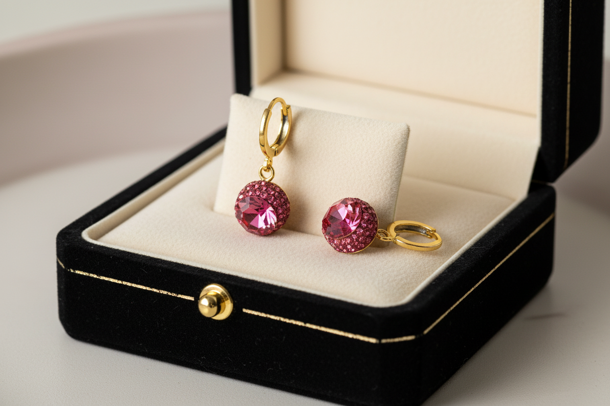 Sparkle Drop Earrings on Classic Black Jewelry Box